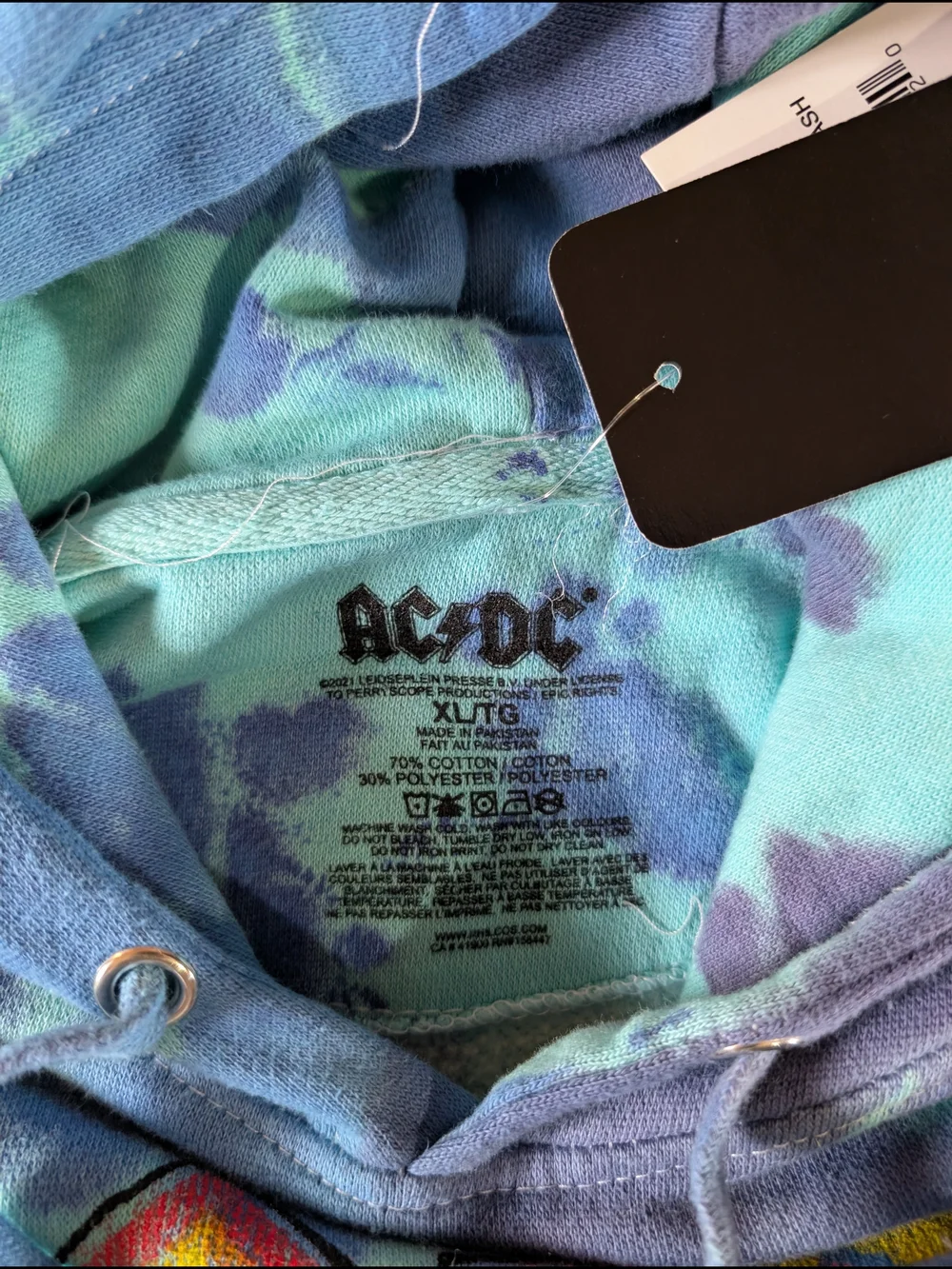 AC/DC For Those About To Rock UK Tour Blue Tie Dye Pullover Hoodie Men's XL - Picture 5 of 5
